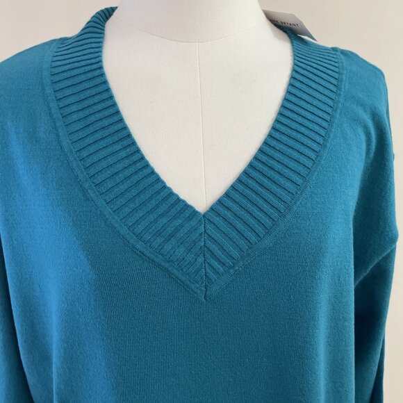 Lane Bryant Woman's V-Neck Sweater Size 14/16 Aqua Colorful Minimalist NWT - Picture 2 of 9